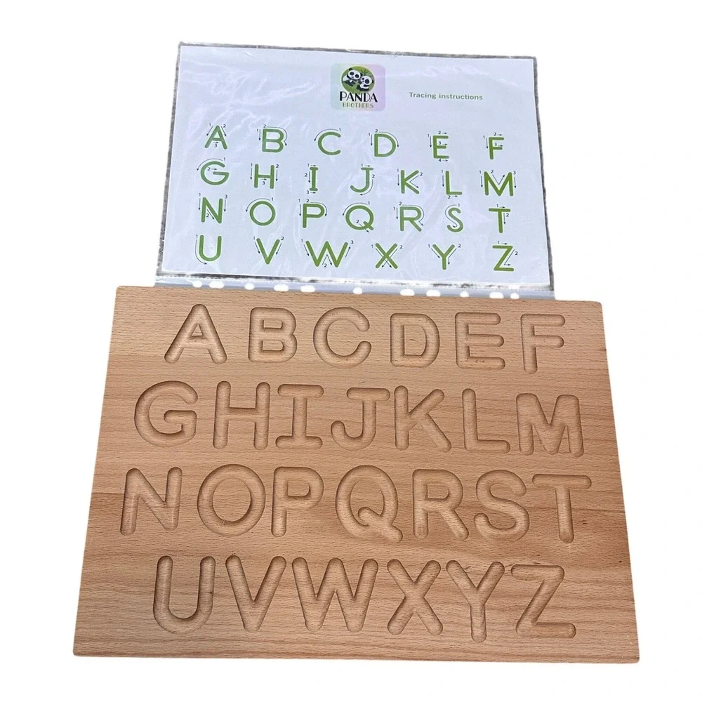 Panda Brothers Wooden Alphabet Tracing Board Double Sided Montessori Toy Stylus